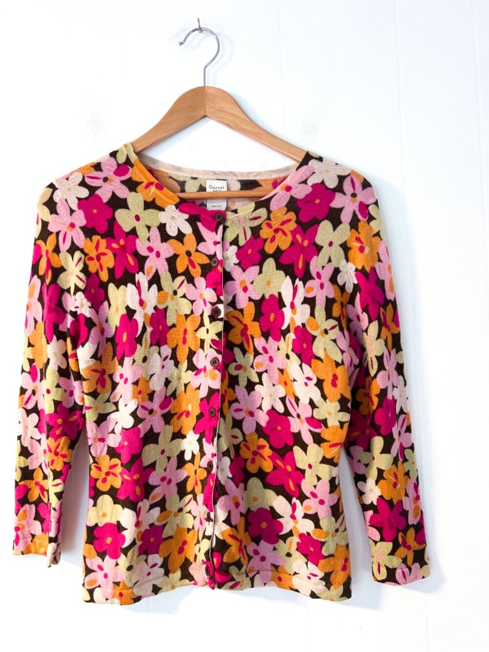 Garnet Hill Cardigan Floral Wool Cardigan Sweater Career Wear Retro size Small - Picture 2 of 9